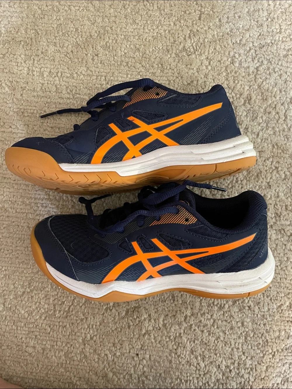ASICS Kids Navy Sneakers with Bright Orange Stripes